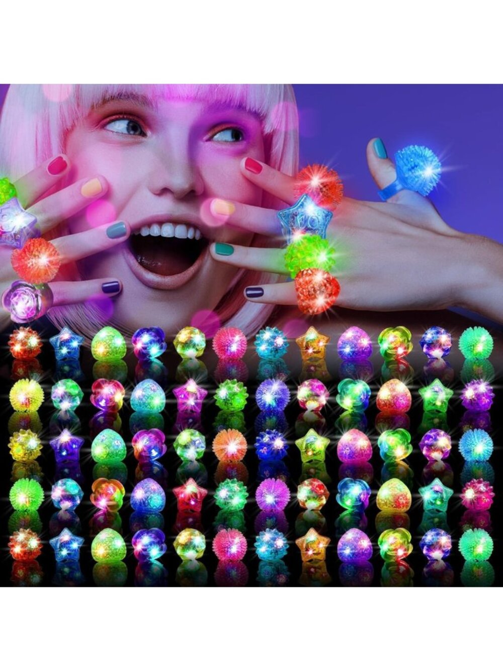 Glow in the Dark Light Up Rings - 100 Pcs LED Party Favors for Kids & Adults